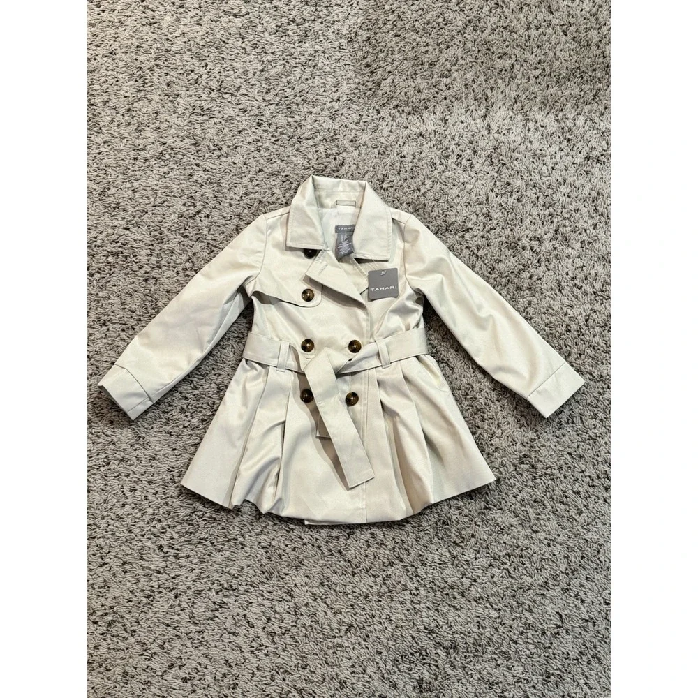 Tahari Kids Girls Trench Coat 2T Beige Belted‎ Double Breasted Classic Jacket